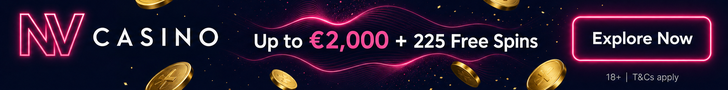 NV Casino banner — up to €2,000 + 225 free spins