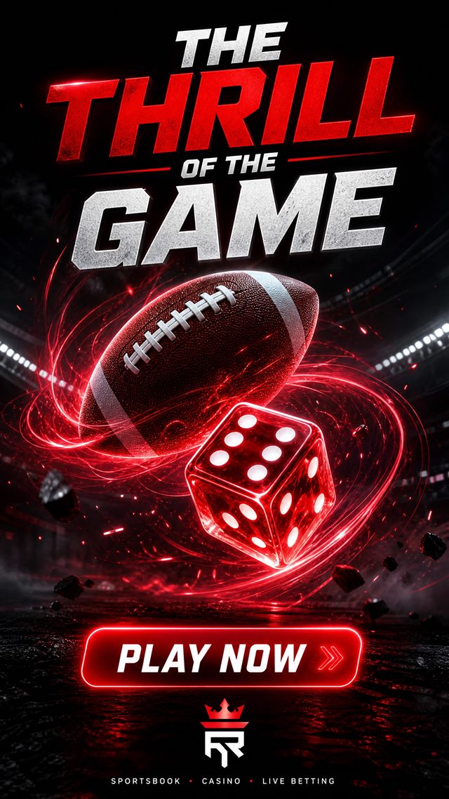 Olybet banner — The Thrill of the Game with american football and glowing red dice